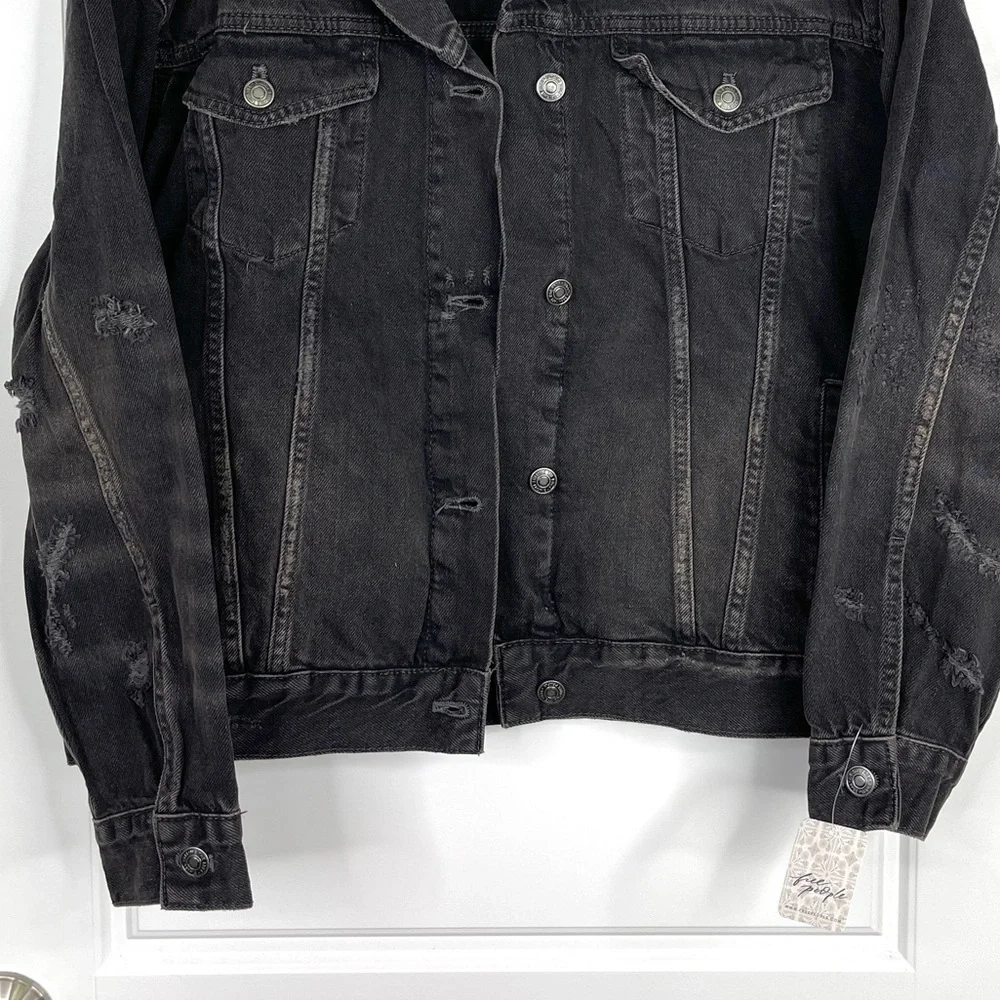 FREE PEOPLE We The Free NEW Jolene Trucker Jacket NEW Washed Black Size S - Picture 5 of 16